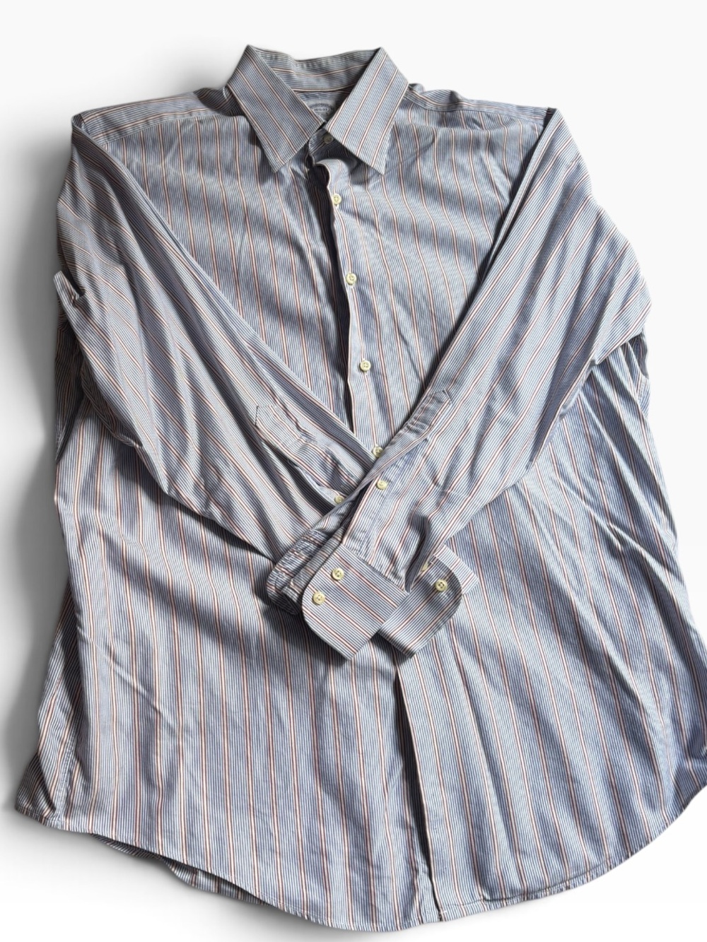 Brooks Brothers Light Blue Striped Dress Shirt with Orange Pinstripes